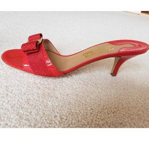 Salvatore Ferragamo Red Patent Vara Mules